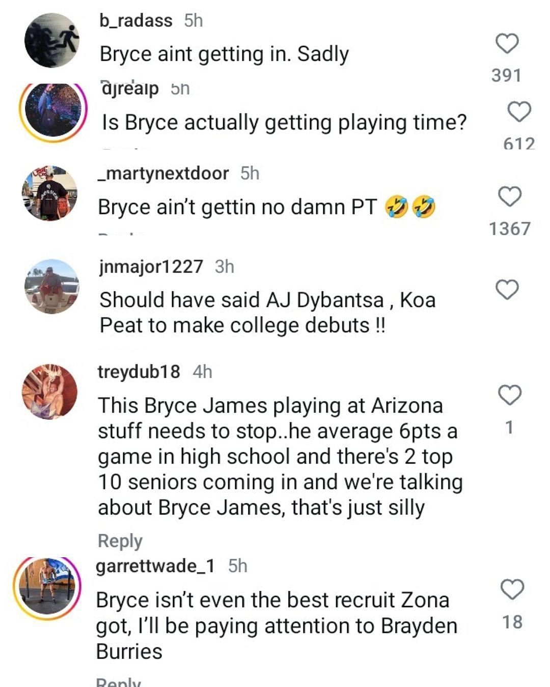 "Bryce (James) ain't getting in": Hoops fans react as LeBron James' younger son's college debut date gets announced alongside AJ Dybantsa's. (Image via Instagram @bleacherreport)